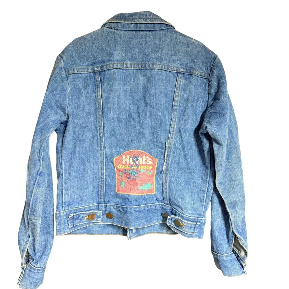 Vintage Wrangler Kids Denim Jacket Blue Patches Rainbow Canada Dry Made in USA